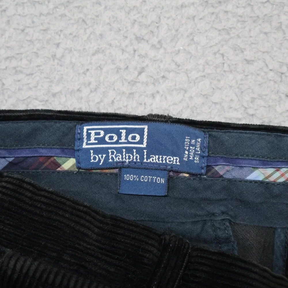 Polo Ralph Lauren Mens Black Corduroy Pants 100% Cotton Straight Leg 34x34